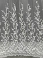 Tissu de rideau en filet brodé, rideaux en tulle blanc avec perles, fleurs 3D, vente en gros, taille personnalisée