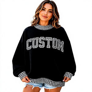 Nueva Llegada: Sudadera de Mujer con Apliques de Letras, Cuello Alto, Puños, Tejido de Poliéster, Color Negro, para Invierno/Otoño/Primavera - Product Image 1