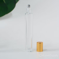 Venta al por Mayor de Botellas de Vidrio Transparente Redondas y Largas de 10 ml con Tapa Dorada/Plateada para Perfumes y Aceites Esenciales