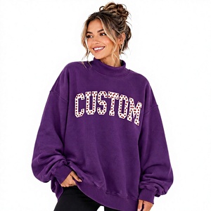 Women Loose Fit Mockneck Sweatshirt Soft Cotton/Polyester Fabric Long Sleeve Custom Embroidery Casual <b>Top</b> Polka Dot <b>Patchwork</b> - Product Image 1