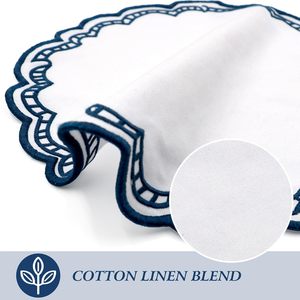 Reversible 14 \ "X 14 \" weiße/blaue Stoff-Tischs ets Baumwoll-Leinen mischung Easy Clean Wasch bare Esstisch matten Gestickte Jakobs muschel - Product Image 3