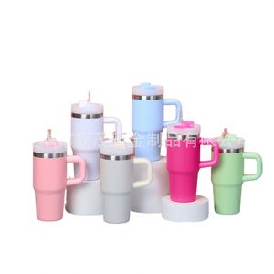 Tasse isotherme personnalisée en acier inoxydable 304 de 14 oz grande capacité, sans BPA, avec poignée pour voiture, avec paille – Cadeau promotionnel - Product Image 1