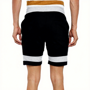 Men's <b>Black</b> 100% Cotton Eco-Friendly Mid Waist Bermuda Shorts with Gray Hem Drawstring Casual Sportswear - Product Image 2
