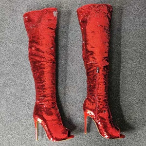 Size 47 Fashion Peep Toe Sequins Women Thigh High <b>Boots</b> Over Knee High Heel Party Dress Dance Ladies Long <b>Boots</b> - Product Image 5