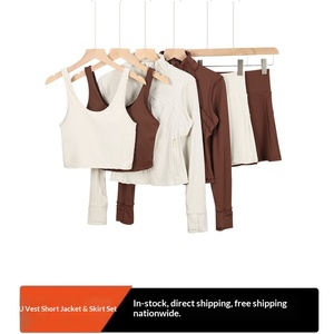 Conjunto de Ropa de Yoga de Verano para Mujer, 3 Piezas: Chaqueta Deportiva Ajustada con Cuello Alto, Chaleco con Espalda en U <span class=keywords><strong>y</strong></span> <span class=keywords><strong>Falda</strong></span> Corta - Product Image 2