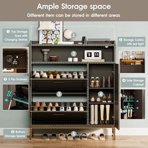 Meuble à chaussures sur mesure avec éclairage LED et station de recharge, tiroir rabattable, rangement d'entrée - Product Image 4