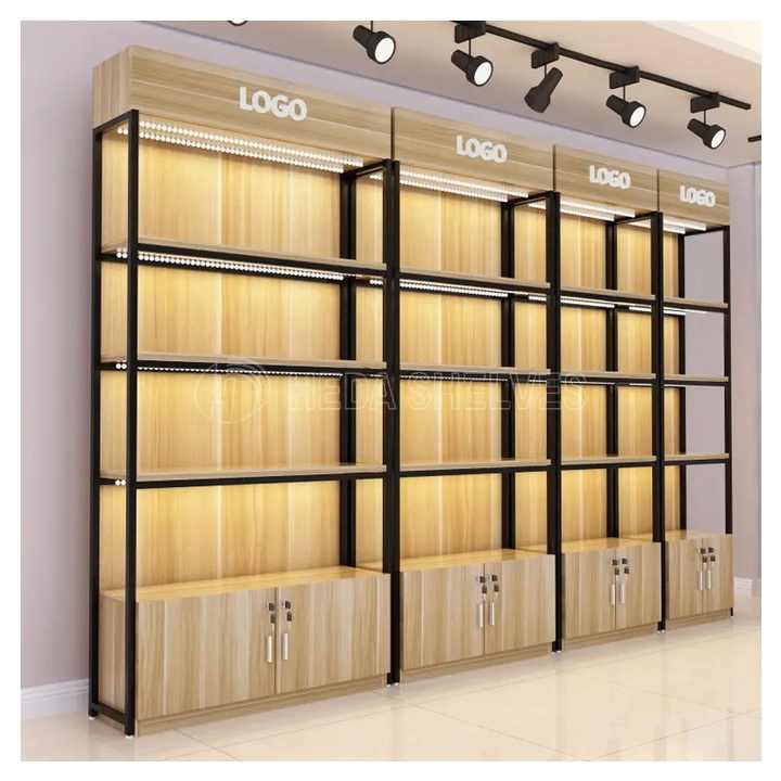 Supermarket Wooden Retail Shelving - Elegant Display Solutions