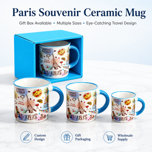 Mug à café en céramique et porcelaine, souvenir touristique de <span class=keywords><strong>Paris</strong></span>, France, design personnalisé OEM, avec bordure, compatible lave-vaisselle et micro-ondes - Product Image 1