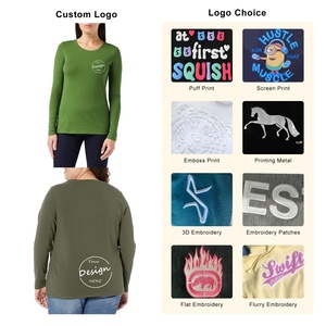 Camiseta informal de manga larga para mujer, ecológica, de alta calidad, algodón, poliéster, Color liso en blanco, logotipo personalizado, Impresión de soplo, venta - Product Image 3