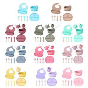 Ensemble d'alimentation pour bébé en silicone de qualité alimentaire sans BPA, avec assiette à ventouse, cuillère et fourchette, et bavoir réglable – Remise d'usine en gros - Product Image 5