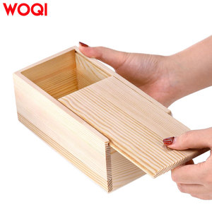 WOQI bitmemiş çam ahşap kare saklama kutusu sürgülü kapak Vintage hatıra kart konteyner küçük hediye kutusu için sanat hobi DIY zanaat - Product Image 4