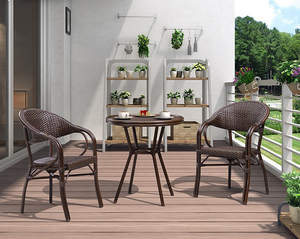 Outside Patio Garden Aluminum Bamboo Frame French Cafe Bistro Restaurant PE <strong>Rattan</strong> Table and Chairs - Product Image 6