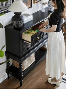 ארון שחור מודרני בסגנון אמריקאי עץ אלון מוצק ארון אחסון עמיד לארון דירה קטן - Product Image 4