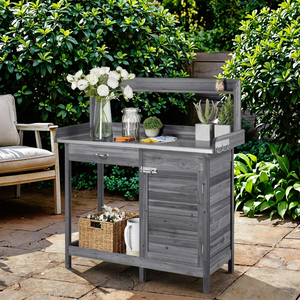Table de jardin <span class=keywords><strong>en</strong></span> <span class=keywords><strong>bois</strong></span> de sapin écologique et durable avec plateau galvanisé, support de fleurs résistant aux intempéries, étagère et tiroir - Product Image 5