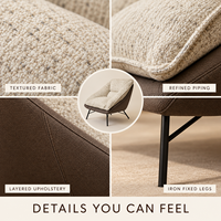 Fauteuil de salon moderne en tissu rembourré de duvet avec structure en fer et pieds métalliques fixes pour projets hôteliers