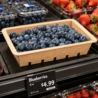 Baki Kertas Kraft Berventilasi Khusus E-Commerce untuk Pengiriman Buah Segar Stroberi Blueberry, Food Grade, Segel Panas, OEM