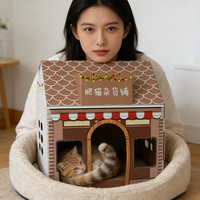 Maison pour chat d'intérieur de luxe en carton ondulé, style épicerie, boutique simulée, abri de luxe pour le repos et le divertissement