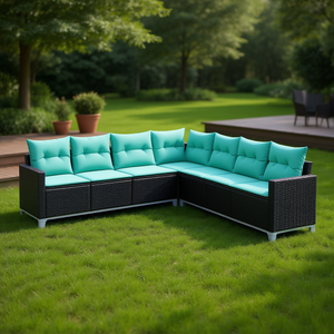 Ensemble de canapés de jardin en rotin, structure en acier noir thermolaqué, mobilier d'extérieur, 10 places, design élégant, résistant aux intempéries - Product Image 2