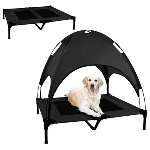 Pet Elevated Dog Bed Cooling Raised Outdoor Indoor Dog Bed for Large Dogs with Removable Canopy Shade Tent