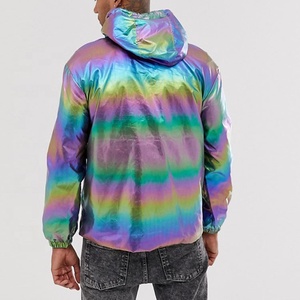 Reflective <strong>Jacket</strong> Nylon Custom Iridescent Holographic Reflective <strong>Safety</strong> Cool Zip up Hoodie <strong>Jacket</strong> for Men With Drawstrings - Product Image 2