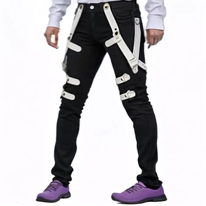 بنطلون جينز أسود للرجال بقصة حذاء طويل موضة الشارع بنطال ترفيهي بنطال جينز مغسول بالأسى للخريف والشتاء والصيف سادة - Product Image 2