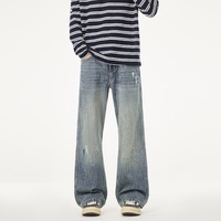 Pantalon évasé décontracté style rétro américain tendance pour homme, effet délavé, nouvelle collection automne/hiver, coupe ample
