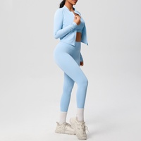 Ensemble de vêtements de sport de yoga trois pièces pour femmes, en spandex/nylon respirant, résistant aux plis, brossé double face, ajusté