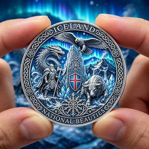 Moneda Redonda de Cobre de 1 Onza con Diseño de Bellezas Nacionales de Islandia 2026 |   <span class=keywords><strong>Arte</strong></span> de las auroras boreales y de los glaciares - Product Image 2