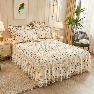 <span class=keywords><strong>Set</strong></span> di Biancheria da Letto in Stile Coreano con Copriletto Ricamato in Pizzo Floreale e Gonna Letto Confortevole - Product Image 3