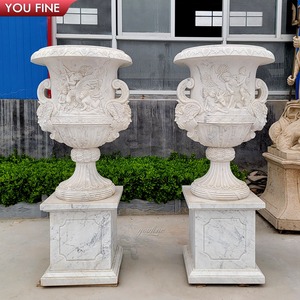 Pots à fleurs en marbre sculptés à la main YOUFINE, urnes de jardin classiques pour l'aménagement paysager de villas et de terres de prestige - Product Image 6