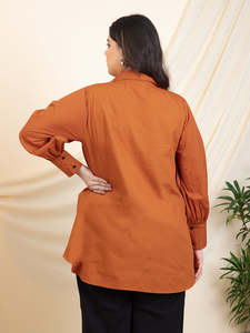 Chemise Femme Grande Taille en Coton Uni avec Appliques Florales et Patchwork, Col Rabattu, Manches Bouffantes Longues, Style Occidental Décontracté pour Soirée - Product Image 4