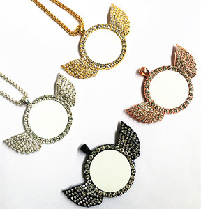 I vassoi pendenti con lunetta vuota con <span class=keywords><strong>ali</strong></span> d'angelo sublimano foto personalizzate con foto in bianco gioielli con collana di sublimazione - Product Image 1