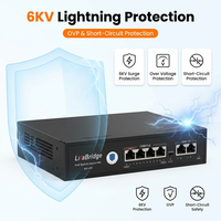 4 Port PoE Switch 10/100Mbps dengan 2 Uplink IEEE802.3af/at/bt 90W 250m Jangkauan Jauh Watchdog 6KV Lightning