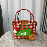 Panier de rangement en plastique tressé, sac cadeau carré portable fait main, 16x9.5x15cm, pour plage, bébé, pleine lune, accompagnement de retour