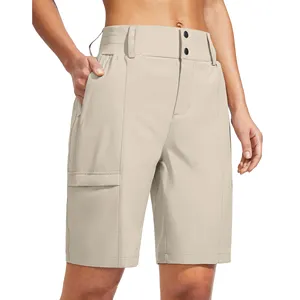 Pantalones cortos de senderismo de golf para mujer 9 ''Bermudas largas de secado rápido de cintura alta para mujer con bolsillos con cremallera