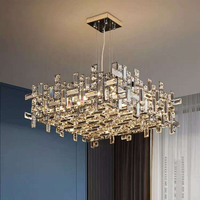 Lustre LED carré moderne de luxe en acier inoxydable chromé avec cristaux, hauteur réglable, haute luminosité, idéal pour salon