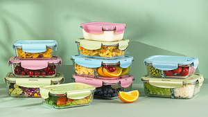 Conjunto de Tigelas de Vidro de Alto Borossilicato de Grande Capacidade Marmita com Divisória para Micro-ondas Recipiente de Armazenamento para Estudantes para Manter o Frescor - Product Image 4