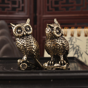 Brass Owl Figurine Solid Animal Sculpture Home Decoration <b>Desktop</b> Ornament Tea Pet Gift Souvenirs - Product Image 1