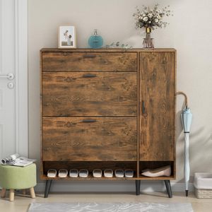 Tủ lưu trữ giày mặt trời mọc, 16 đôi Đứng miễn phí tổ chức giày với 2 ngăn kéo lật, hẹp 3 tầng lối vào ẩn giá giày - Product Image 6