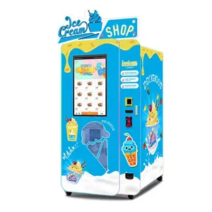 Keyfini çıkarın buzlu pembe otomatik yumuşak dondurma otomatı makinesi kredi kartı jetonlu dondurulmuş gıda otomatı