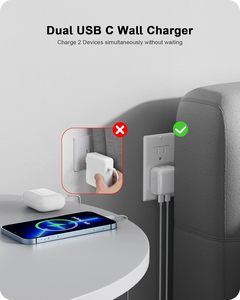 35W Dual <b>USB</b> <b>C</b> Port Compact Power <b>Adapter</b> 2 <b>Type</b> <b>C</b> Ports White Foldable Universal Charger For iPhone MacBook iPad AirPods - Product Image 4