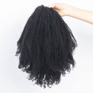 Perruque mi-tête 3-en-1 bouclée crépue, prête à porter, avec cordon de serrage, sans couture, à clips, en cheveux humains, sans colle - Product Image 2