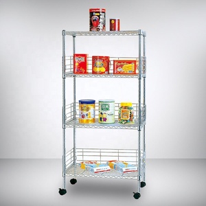 Estantería Metálica de 4 Niveles con Ruedas, Carro de Almacenamiento Móvil con Bordes Laterales, Estante Rodante Cromado - Product Image 1