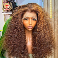 Perruque de cheveux humains bruts brun piano Super Double Drawn Perruque longue HD Lace Frontale sans colle avec Swiss Lace Reddish Pixie Curly Perruque