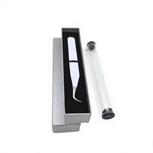 Pince à épiler professionnelle en acier inoxydable antistatique, nouvelle, courbée, avec revêtement en poudre blanche, pointe argentée et poignée diamantée pour la beauté des cils - Product Image 1