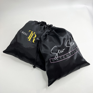Bolsa de satén de seda negra reutilizable al por mayor con cordón, logotipo de marca personalizado, bolsa de regalo, bolsa de almacenamiento a prueba de polvo para pelucas - Product Image 2