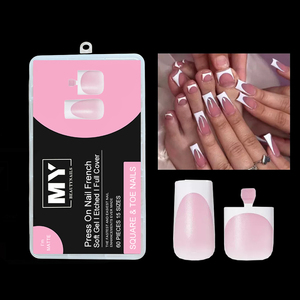 MyBeautyNails Ongles en gel souple à presser PMMA pour orteils et doigts, couvrance totale, style French - Product Image 1