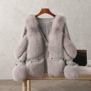 2021 Winter Faux Fur New <strong>Fake</strong> Fox Fur Coat Motorcycle <strong>Clothing</strong> With Leather - Product Image 3