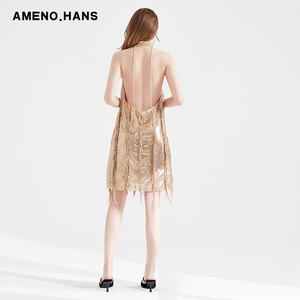 Robe de soirée dorée, à paillettes, pour femmes, tenue de bal, de fête - Product Image 4