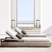 Chaise longue de plage en teck de style nordique pour l'extérieur, en bois massif, multifonctionnelle, personnalisable, avec table basse pour les loisirs en club
